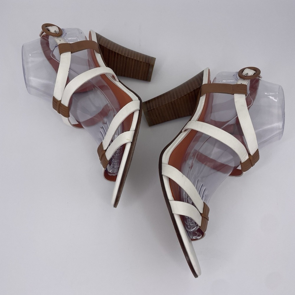 Via Spiga Sz 9 Strappy White & Brown Heels Stiletto Sandals Italian Leather - Picture 4 of 13